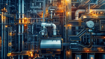 Large-scale industrial production, heavy machinery and conveyor belts working in unison, workers ensuring smooth operations