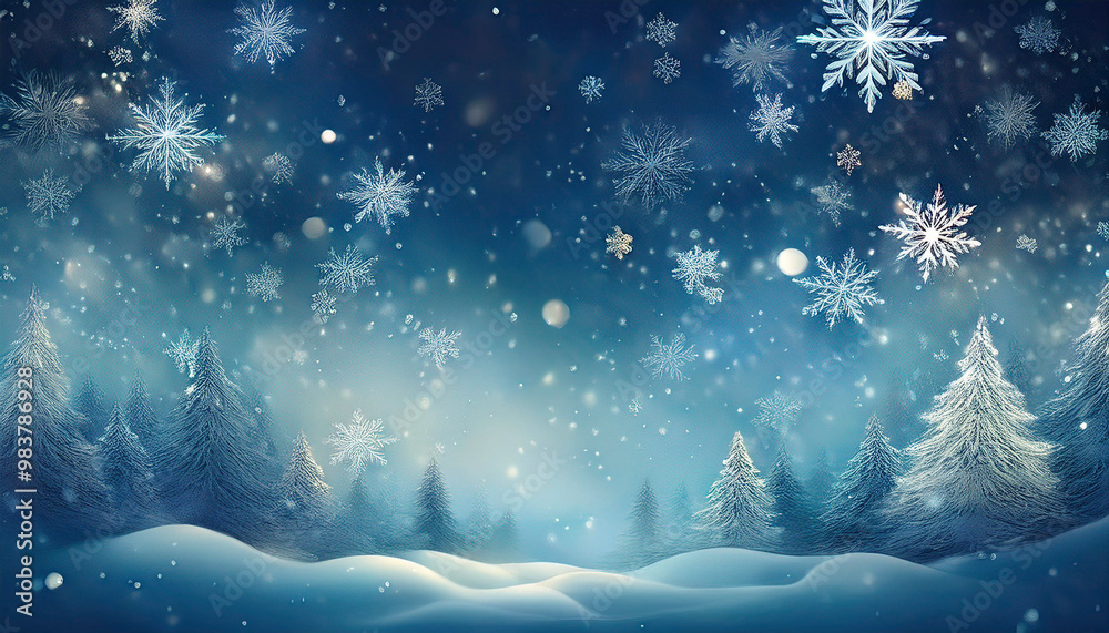 Poster abstract winter background with snowflakes, Christmas background with heavy snowfall, snowflakes in the sky