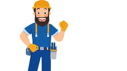 A professional builder in a blue outfit standing confidently against a clean white background, showcasing the essence of construction work, perfect for themes related to building, architecture, 