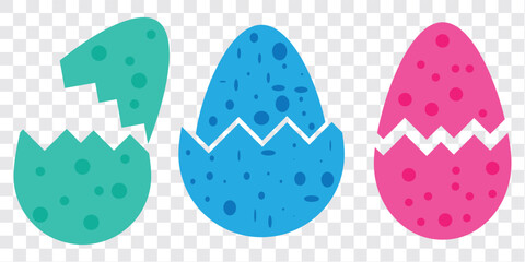 Easter eggs icons set. Cracked egg, speckled egg and plain. EPS 10.