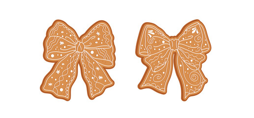 Hand drawn cute gingerbread ribbon cookies vector, cute ribbon cookies clipart