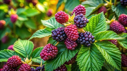 Lush Blackberry Kush plant displays vibrant green foliage and striking purple hues, beautifully illuminated by natural