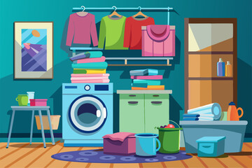 Laundry room with clothes and wash machine