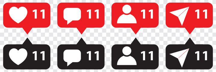 Social media notification icons in speech bubbles like love comment follower seen icon. EPS 10.