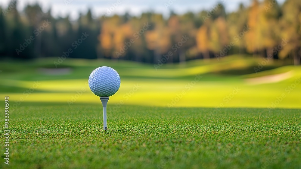 Canvas Prints A golf ball sits on a tee against the backdrop of the golf course providing ample room for any desired image or text