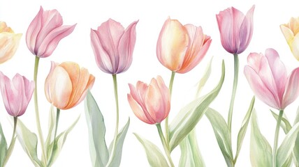 Obraz premium Watercolor colorful tulips pattern and seamless background,watercolor spring tulip flowers. Stock illustration,beautiful floral set,cute illustration print fabric,abstract colorful wallpaper.