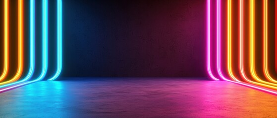 Neon Lights in Dark Room with Vibrant Colors