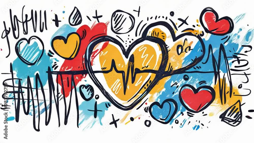 Aufkleber brightly colored hearts and playful doodles create a lively design that conveys feelings of love and