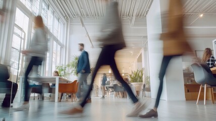 Group of Business people walking in the office corridor,People in business center walking at hall,motion go around at coworking space,Wide image,Concept of office life,co working space.