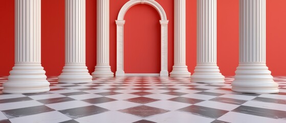 Classic Columns with Archway in Vibrant Interior Space