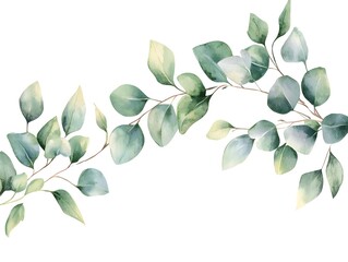 Watercolor eucalyptus leaf isolated on white background