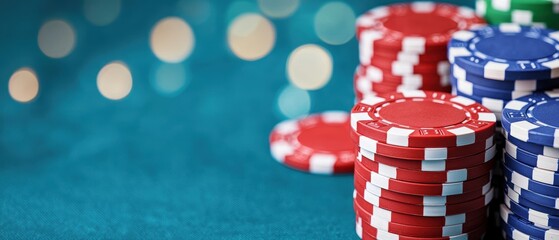 Obraz premium Colorful Poker Chips on a Table with Soft Background
