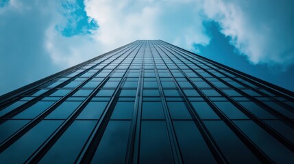 Fototapeta premium A tall, sleek office building contrasts against the sky, providing a perfect background for business and corporate themes