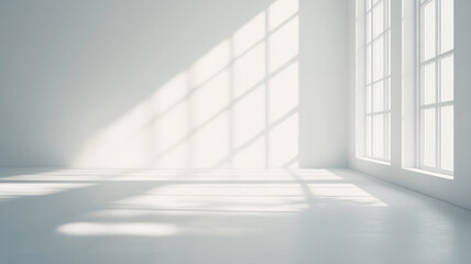 Obraz premium Bright and airy interior showcasing sunlight streaming through large windows early in the morning