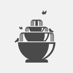 Fountain and birds simple flat illustration