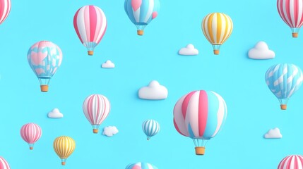 Seamless Colorful Hot Air Balloons in Bright Sky Background