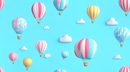 Seamless Colorful Hot Air Balloons in Bright Sky Background