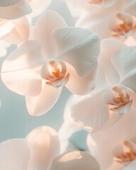 Soft pastel white orchids in bloom, delicate floral close-up