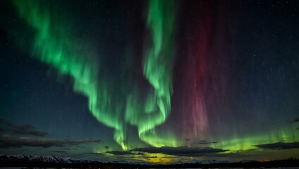Aurora Borealis lighting up the dark sky.
