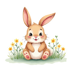 Cute Lovely Rabbit, Watercolor Painting Cartoon Vector Illustration, Good for T-shirt, Book Cover, Birthday Flyer, Poster, Invitation Design