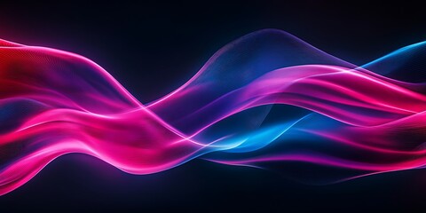Fototapeta premium Neon light waves of purple and light blue rays with black background, abstract unique illustration wallpaper