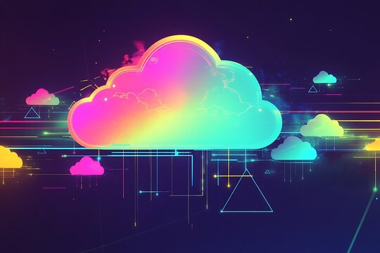 Digital cloud symbol of data and nodes abstract background, illustrated technology related background wallpaper, computer science and cloud computing