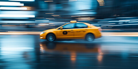 Taxi, cab, yellow cab, in motion. 