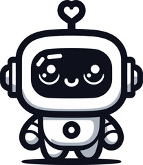 A vector of a small, cute robot with a heart-shaped antenna on top of its head 