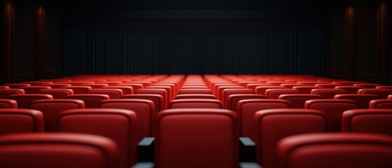 Fototapeta premium Empty Red Theater Seats in Darkened Cinema Hall