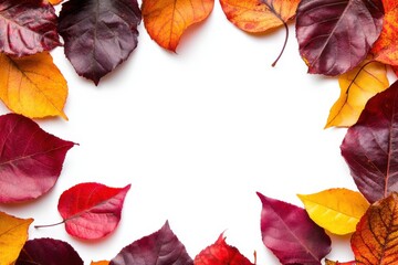 Fototapeta premium A frame of colorful autumn leaves in shades of red orange, and yellow