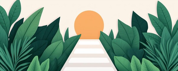 Credit counseling visualized as a step-by-step guide on a digital interface, with a sunlit path through a lush green forest, symbolizing guidance towards better credit management