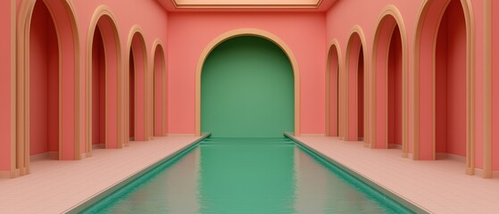 Fototapeta premium Vibrant Indoor Pool with Arched Architecture and Colors