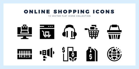 10 Online Learning Glyph icon pack. vector illustration.