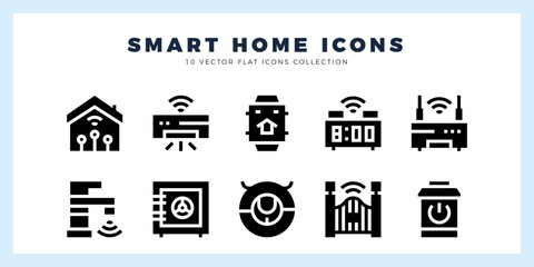 10 Smart Home Glyph icon pack. vector illustration.