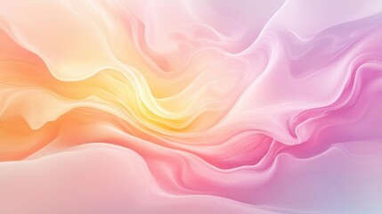 Obraz premium A soft and colorful abstract background featuring fluid waves of pastel pink and yellow hues, creating a serene atmosphere.