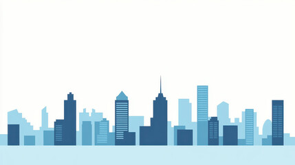 Naklejka premium Dive into the beauty of urban life with this flatstyle cityscape, showcasing a sleek silhouette against a calm blue backdrop.