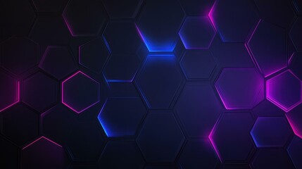 Fototapeta premium A dark futuristic hexagonal background with vibrant pink and blue flashes, perfect for techthemed designs or gaming interfaces.