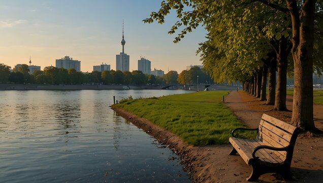 Berlin-Treptow scene from Treptower Park banks.