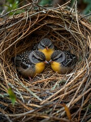 Birds resting in a nest.