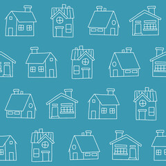 Outline Collection of House Vector Seamless Pattern illustration for Print, Wallpaper, Decoration.