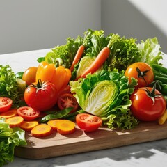 Fresh Colorful Vegetables on Wooden Board