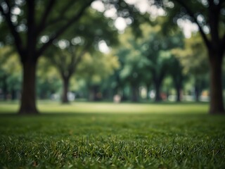 Blurred green grass park background.