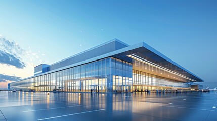 Obraz premium Airport Terminal Building: The main hub where passengers check in, pass through security, and board flights, featuring modern architecture and large glass windows for natural light. 