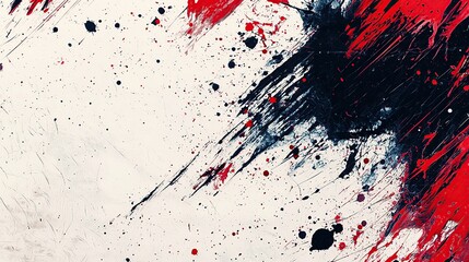 Abstract art featuring black and red paint splatters on white background.