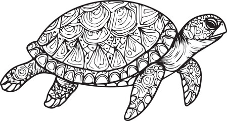 Turtle mandala vector for coloring page.
