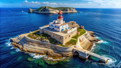 Aerial view of Bonifacio lighthouse on Corsica island