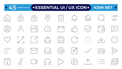Best collection of UI/UX icon sets, user interface icon sets, Basic User Interface Essential Sets, and Line Outline Icons for Apps, Web, and Print. Editable stroke outline icon.
