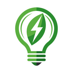 Green energy bulb logo design element with lightning vector illustration
