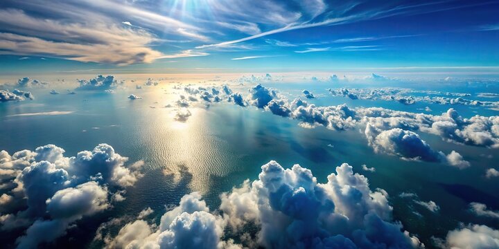 Aerial view of clouds over ocean from airplane window