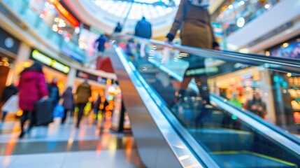 Obraz premium Department Stores: Large retailers offering an extensive selection of items, including clothing, cosmetics, and kitchen appliances, arranged by category on multiple levels. 